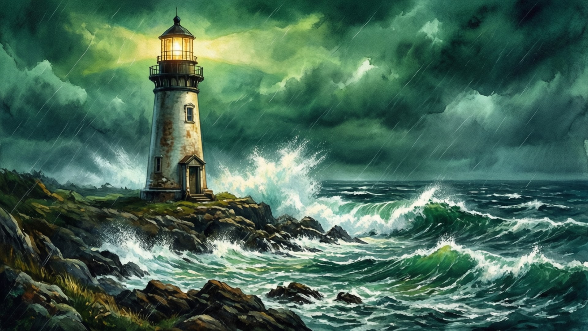 Groen Stormvuurtoring Muurpapier
