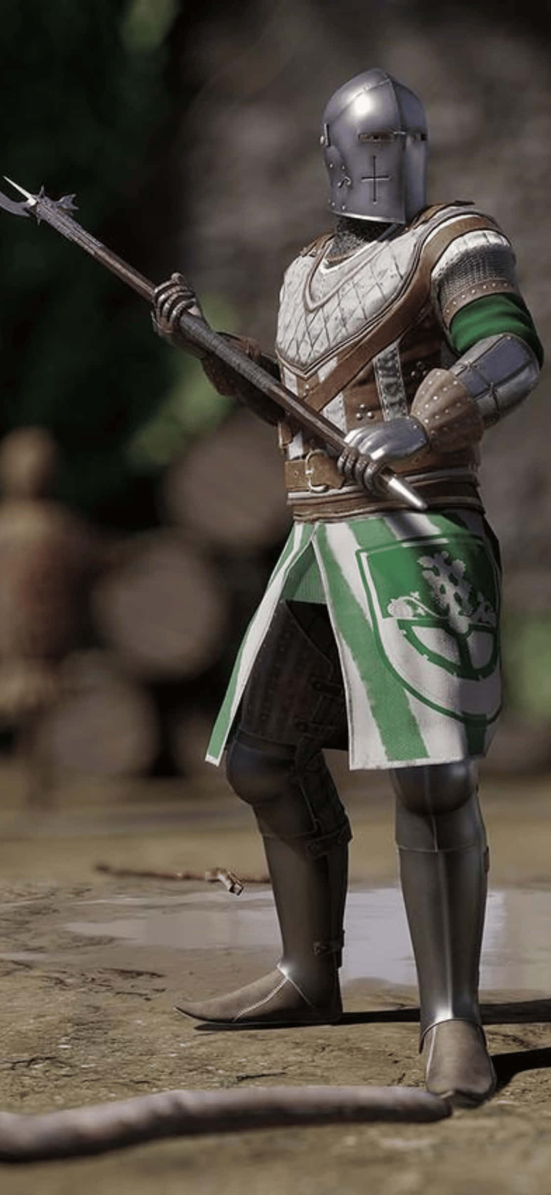 Groen wapenrusting vegter iPhone Xs Mordhau-agtergrond Muurpapier