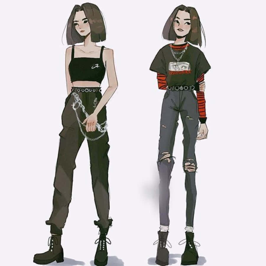 Grunge Anime Meisie Mode Muurpapier