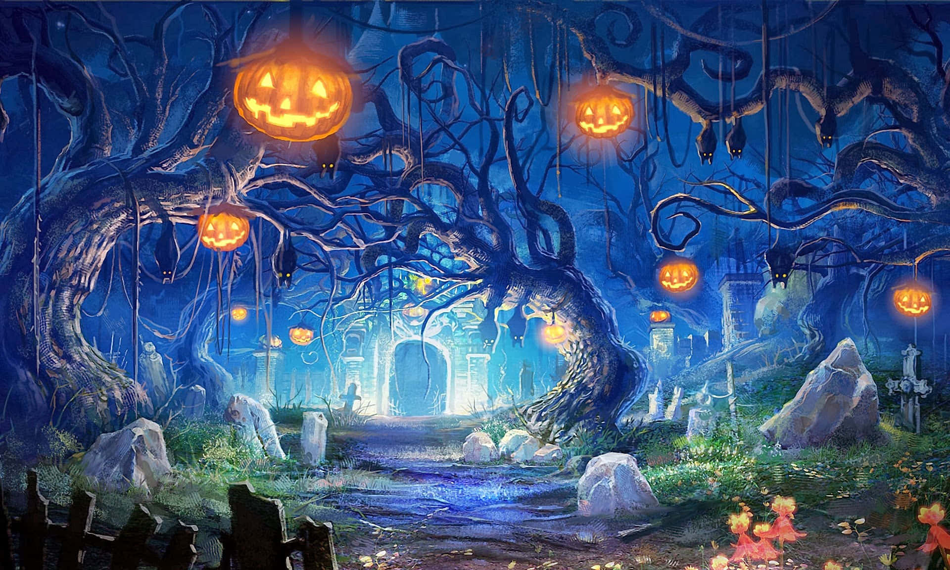 Gruselige Halloween prente Muurpapier