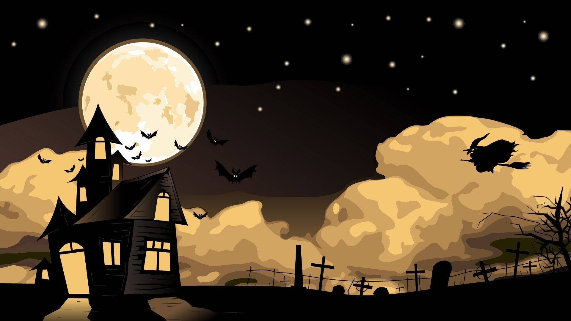 Gruwelherehuis vir Halloween Spotprent Muurpapier