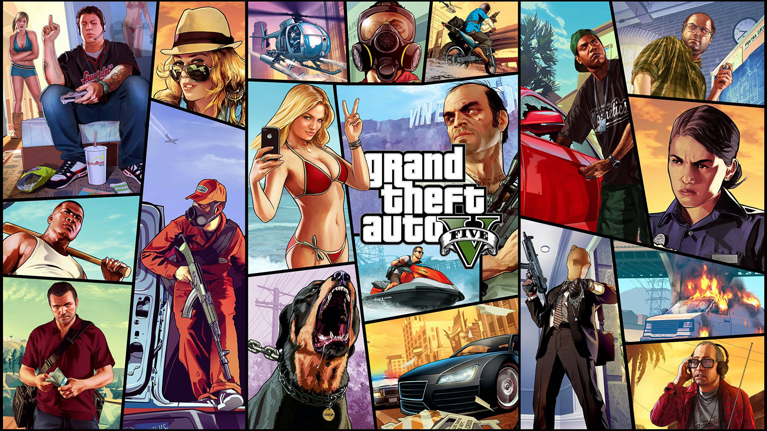 GTA 5 2560x1440 Teël Collage Muurpapier