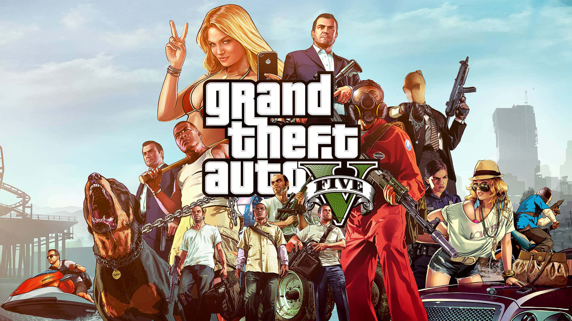 Gta-agtergrond Grand Theft Auto Five Laaiskermkarakters Muurpapier