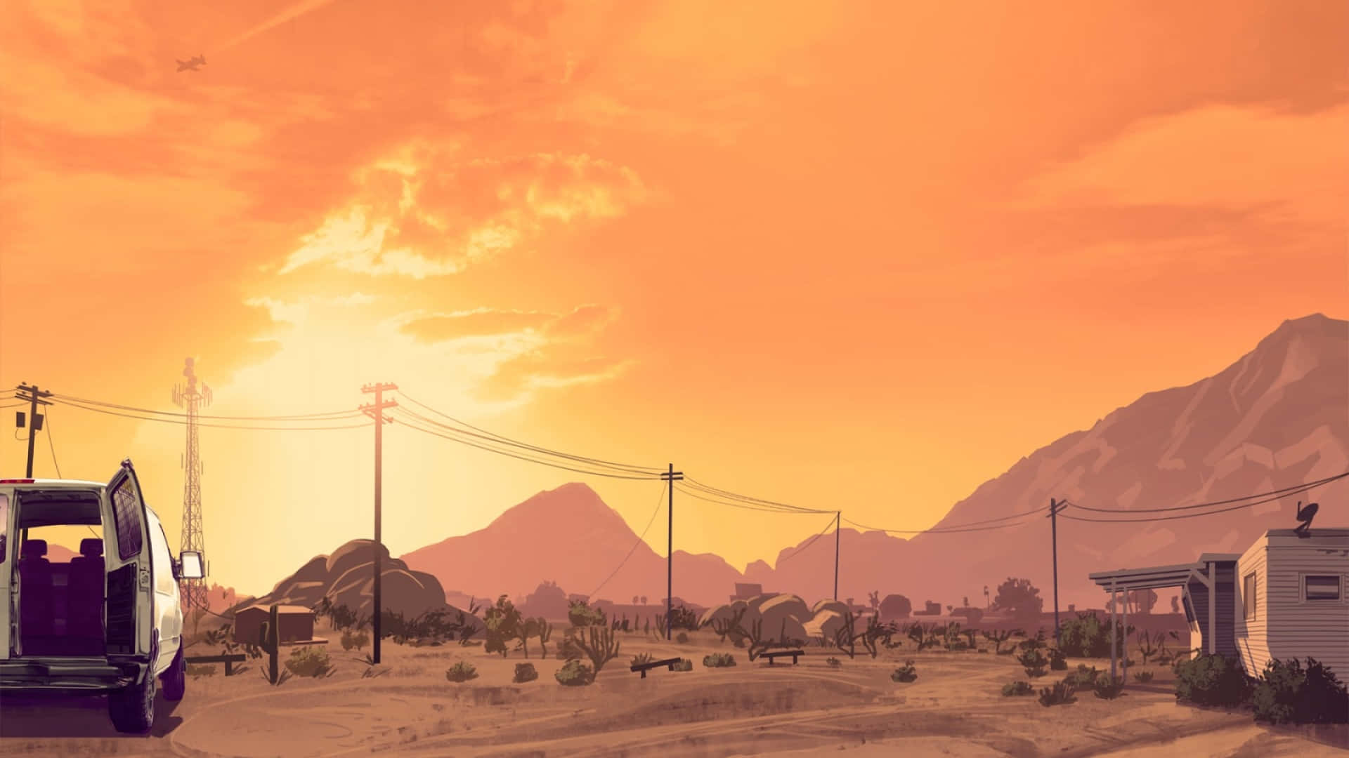 Gta Agtergrond Oranje Luchte oor die Berge Muurpapier
