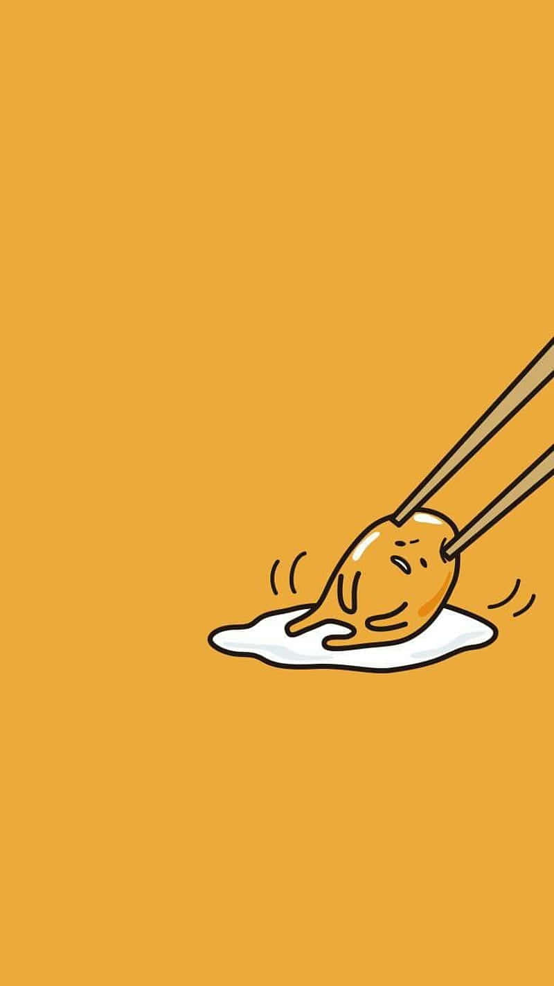 Gudetama-foon wat deur eetstokkies gesleep word Muurpapier