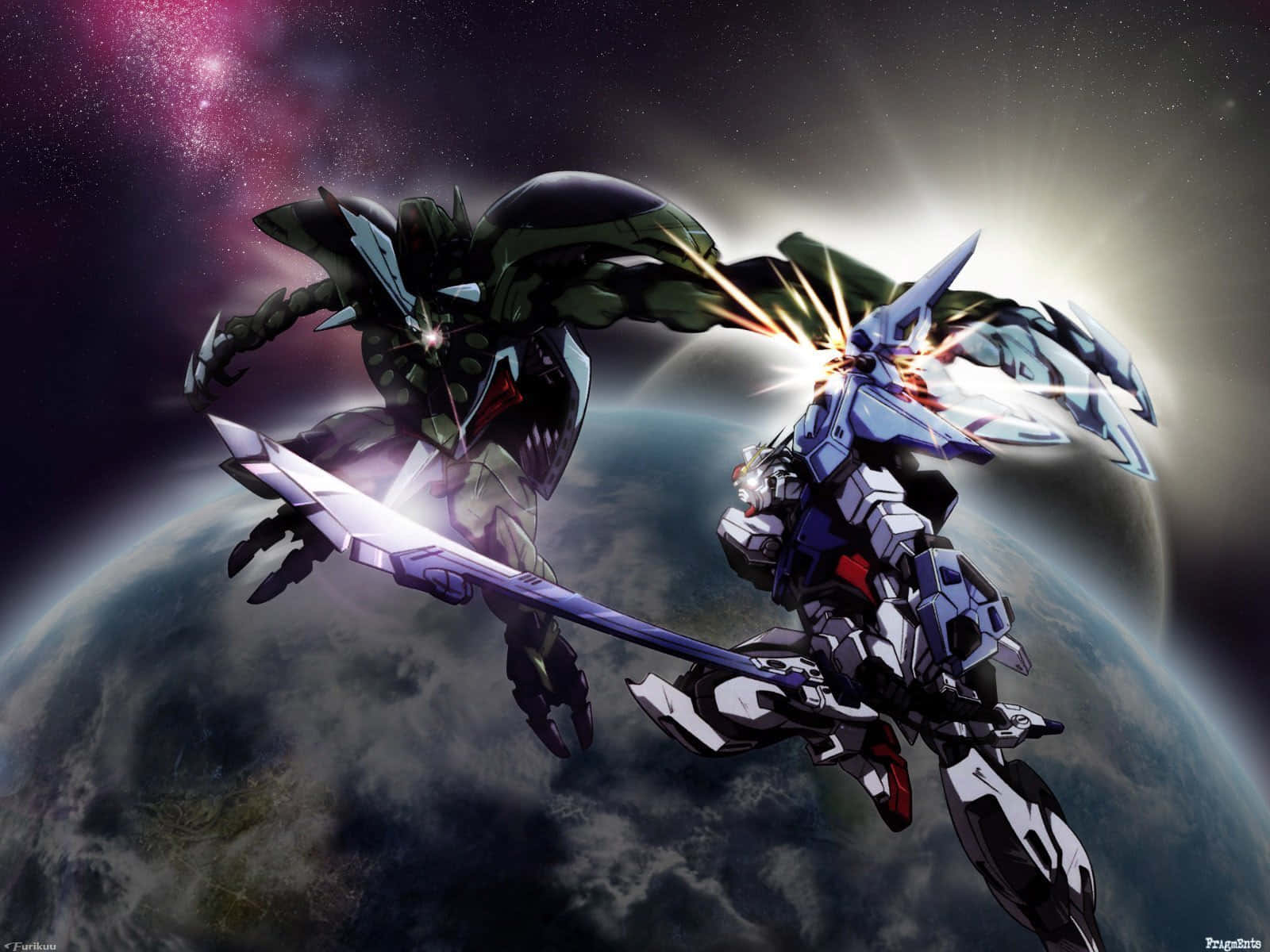 Gundam Bureaublad Geveg in die Ruimte Muurpapier