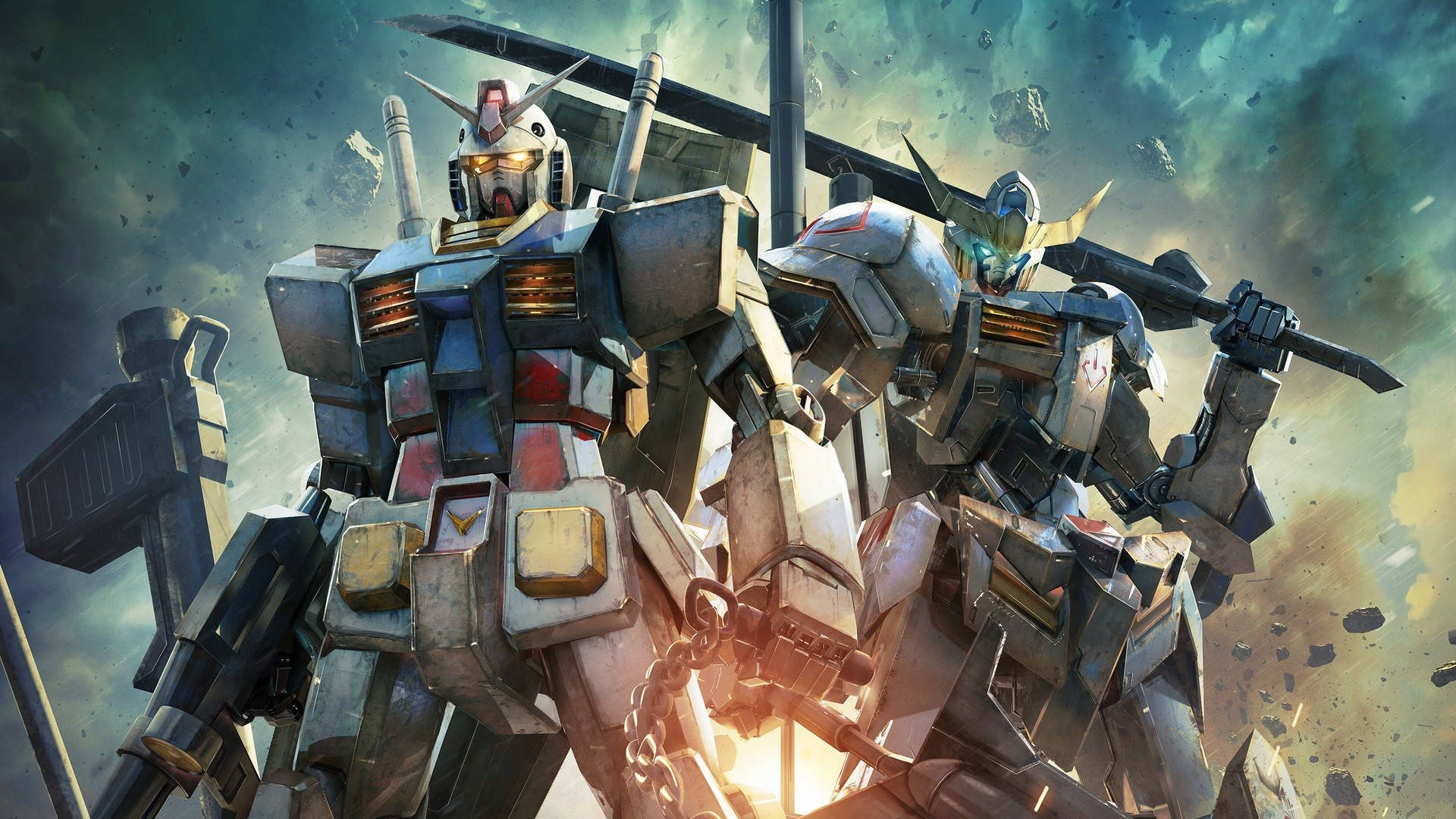 Gundam-robotte wat hul wapens vashou — Gundam GIF Muurpapier