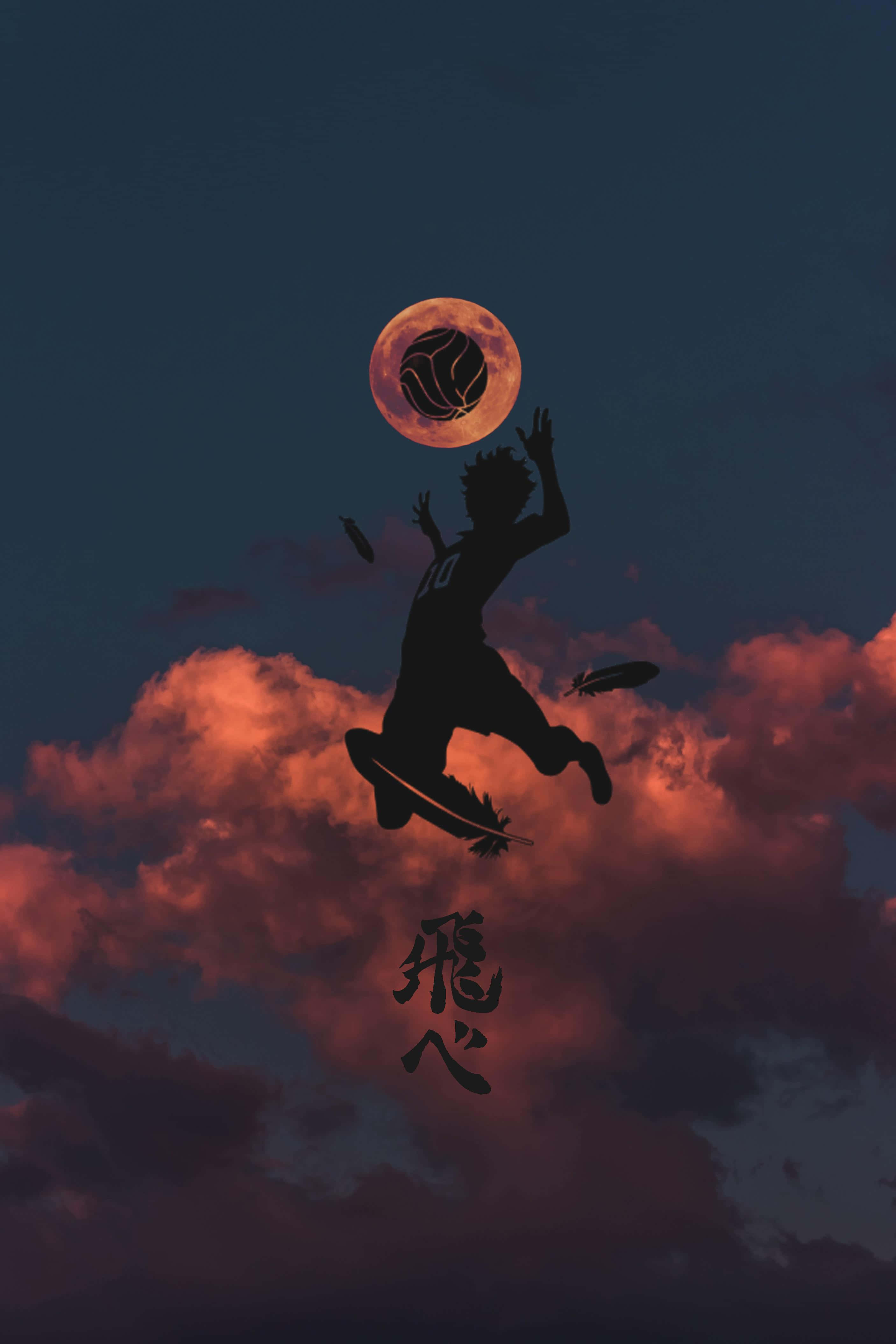 Haikyuu iPhone Shoyo Hinata Silhoët Digitale Kuns Muurpapier
