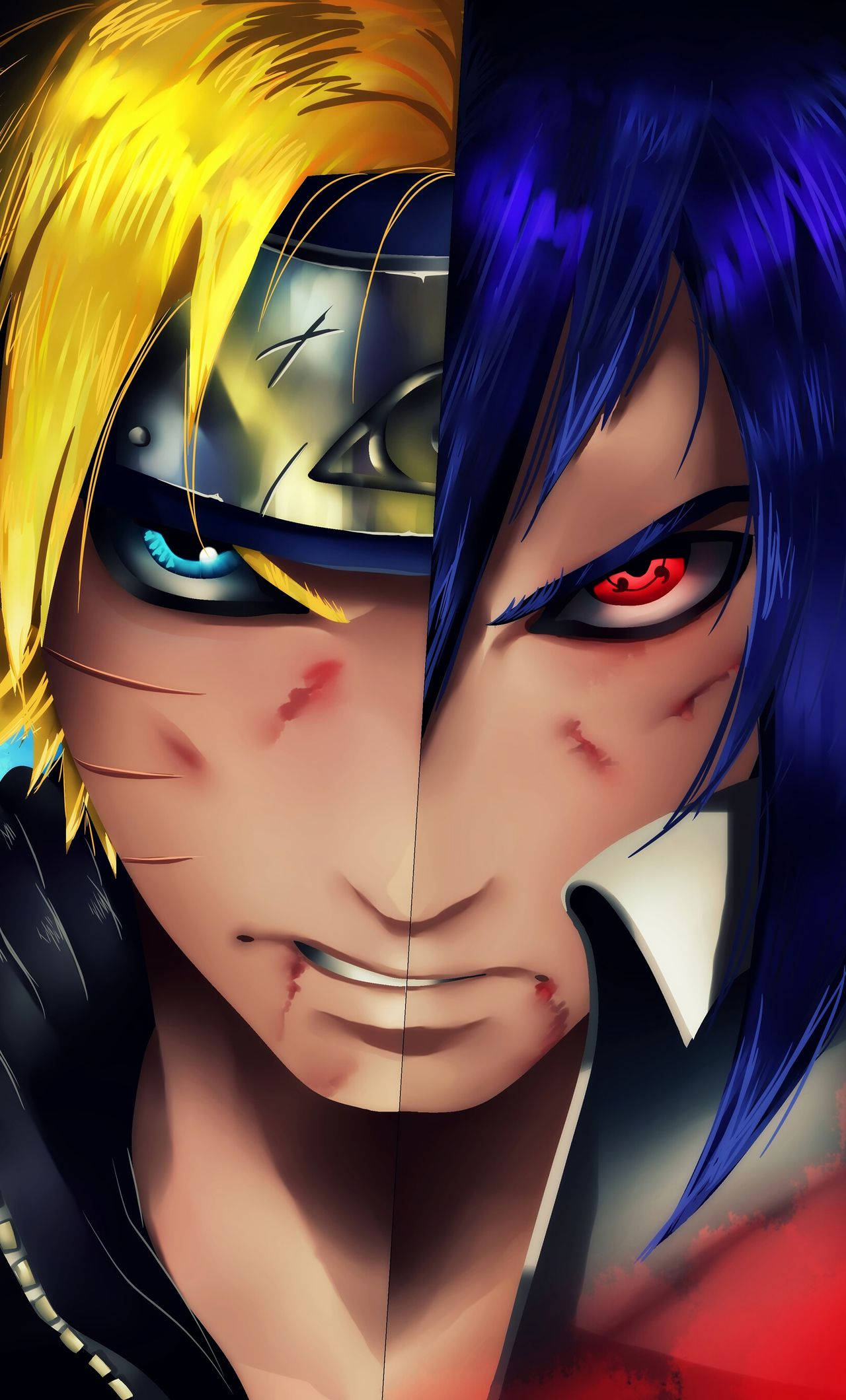 Half Face Sasuke Naruto iPhone Digitale Skildery Muurpapier