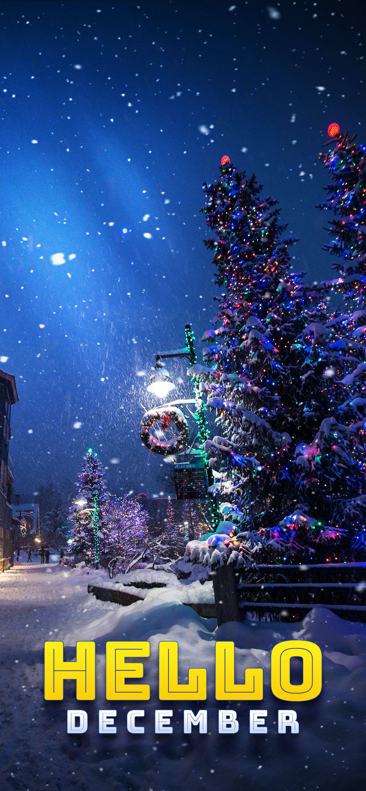 Hallo Desember Sneeuwige Kersfeesaand Muurpapier