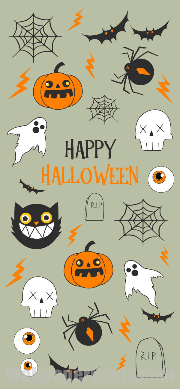 halloween-agtergrond met 'n verskeidenheid halloween-simbole Muurpapier