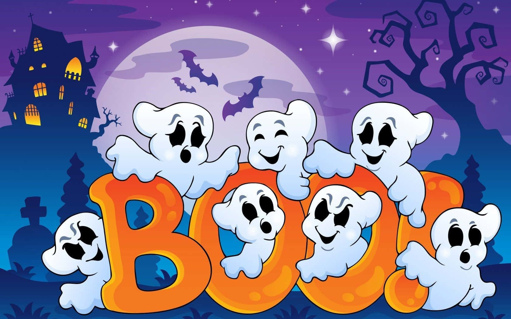 Halloween Oulike Drywende Spookagtige Spoke Prent Muurpapier