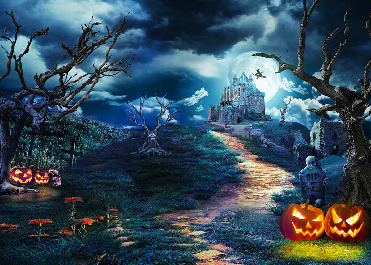 Halloween Pampoen Agtergrond Pad Kant Muurpapier