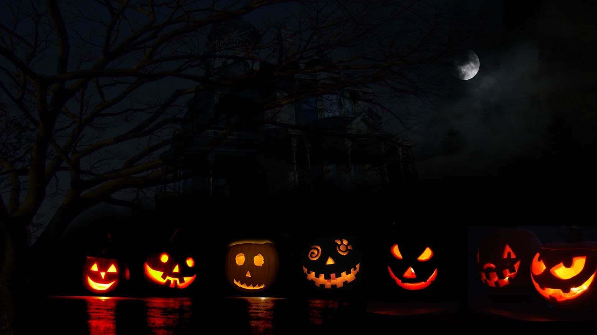 Halloween Pampoen Agtergrond Water Refleksie Muurpapier