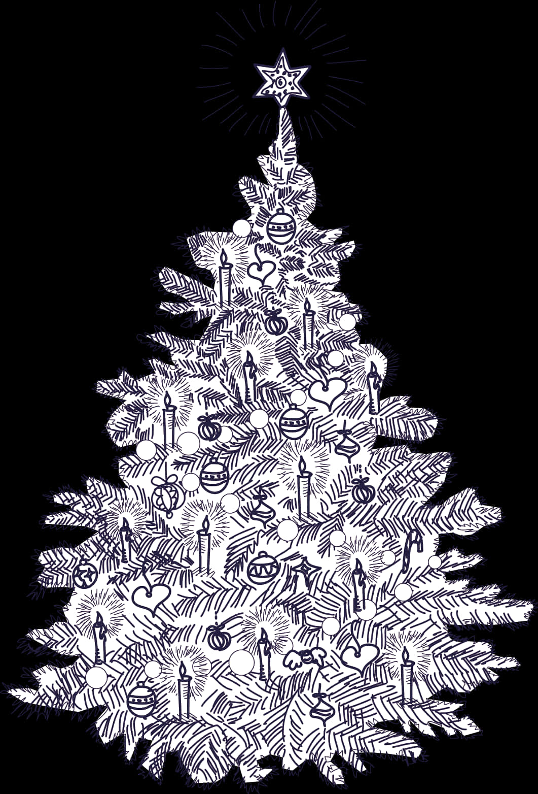 Handgetekende Kersboom Illustrasie Muurpapier