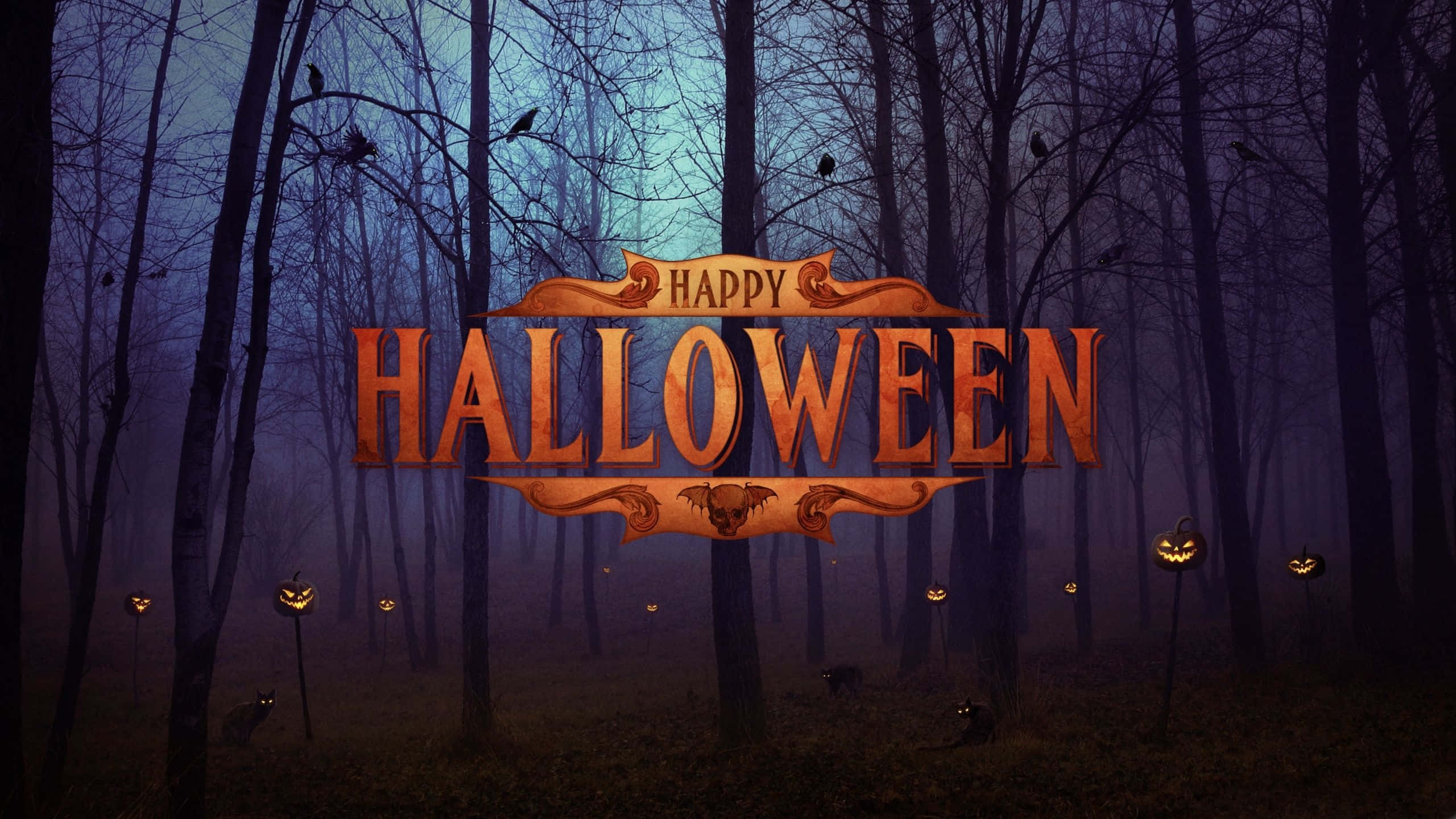 Happy Halloween Donker Bos Prent Muurpapier