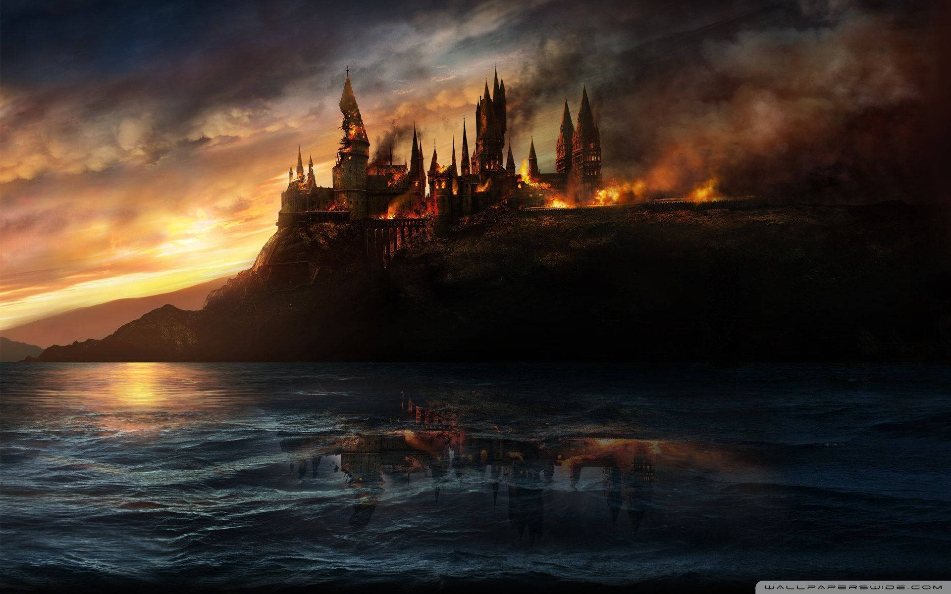 Harry Potter Brandende Hogwarts Muurpapier