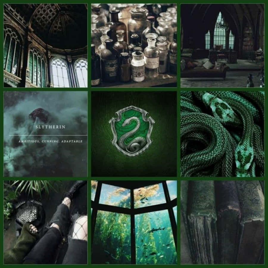 Harry Potter collage met groen en swart prente Muurpapier
