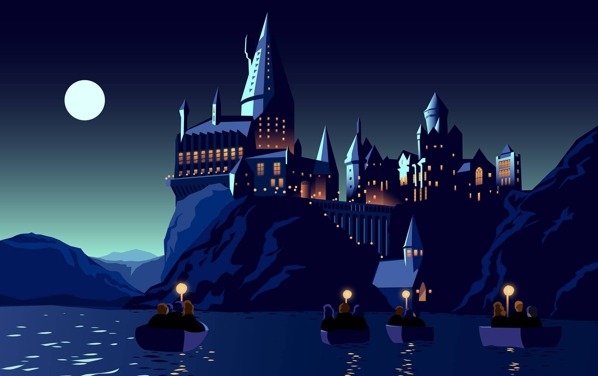 Harry Potter Estetiese Geïllustreerde Hogwarts Muurpapier
