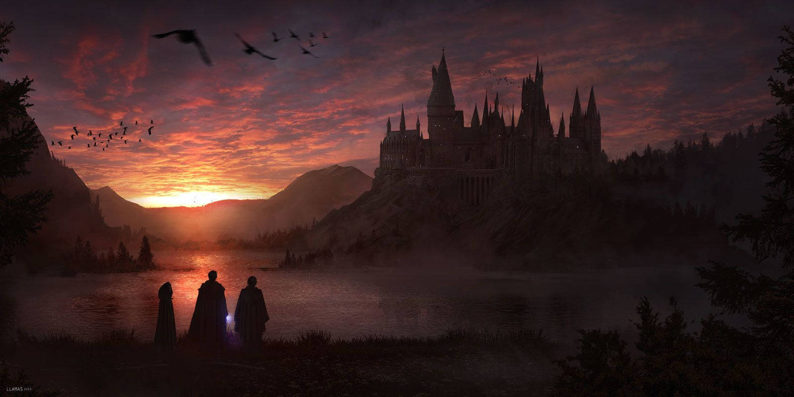 Harry Potter Estetiese Goue Drie Muurpapier