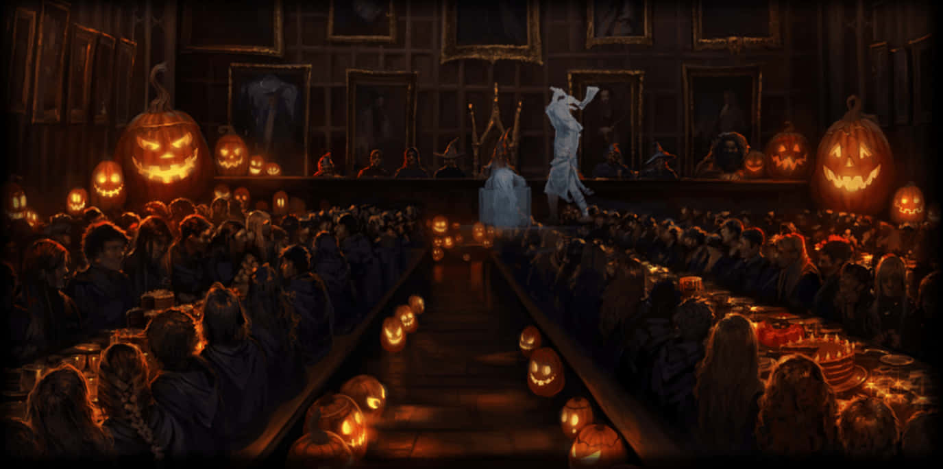 Harry Potter Halloween Gloeiende Pampoene Muurpapier