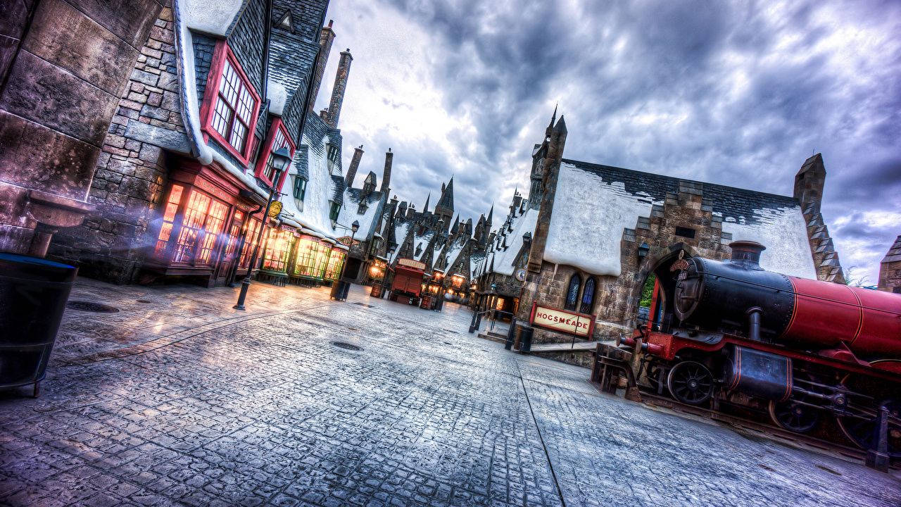Harry Potter Hogsmeade Dorp Estetika Muurpapier