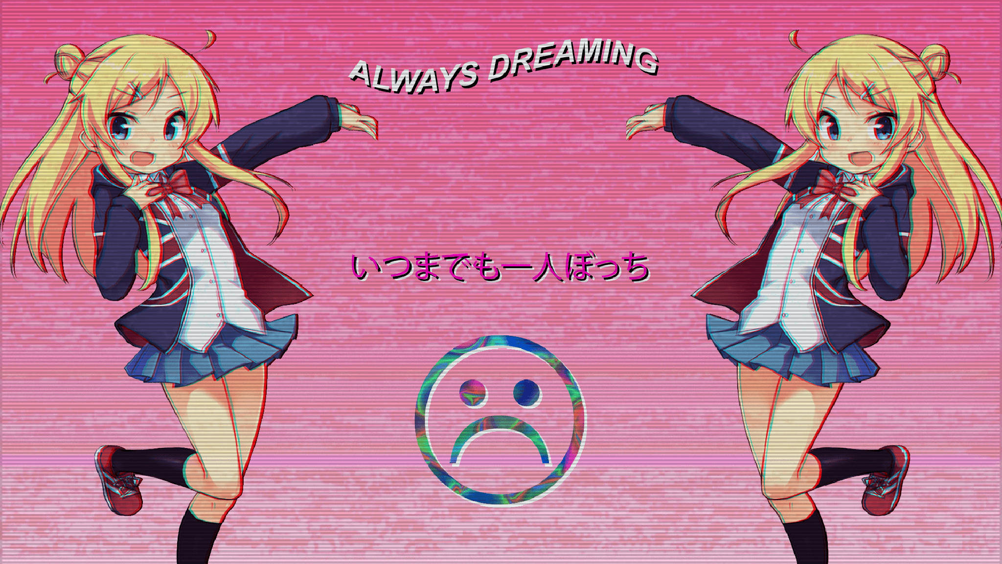 Hartseer Pienk Anime-estetika Muurpapier