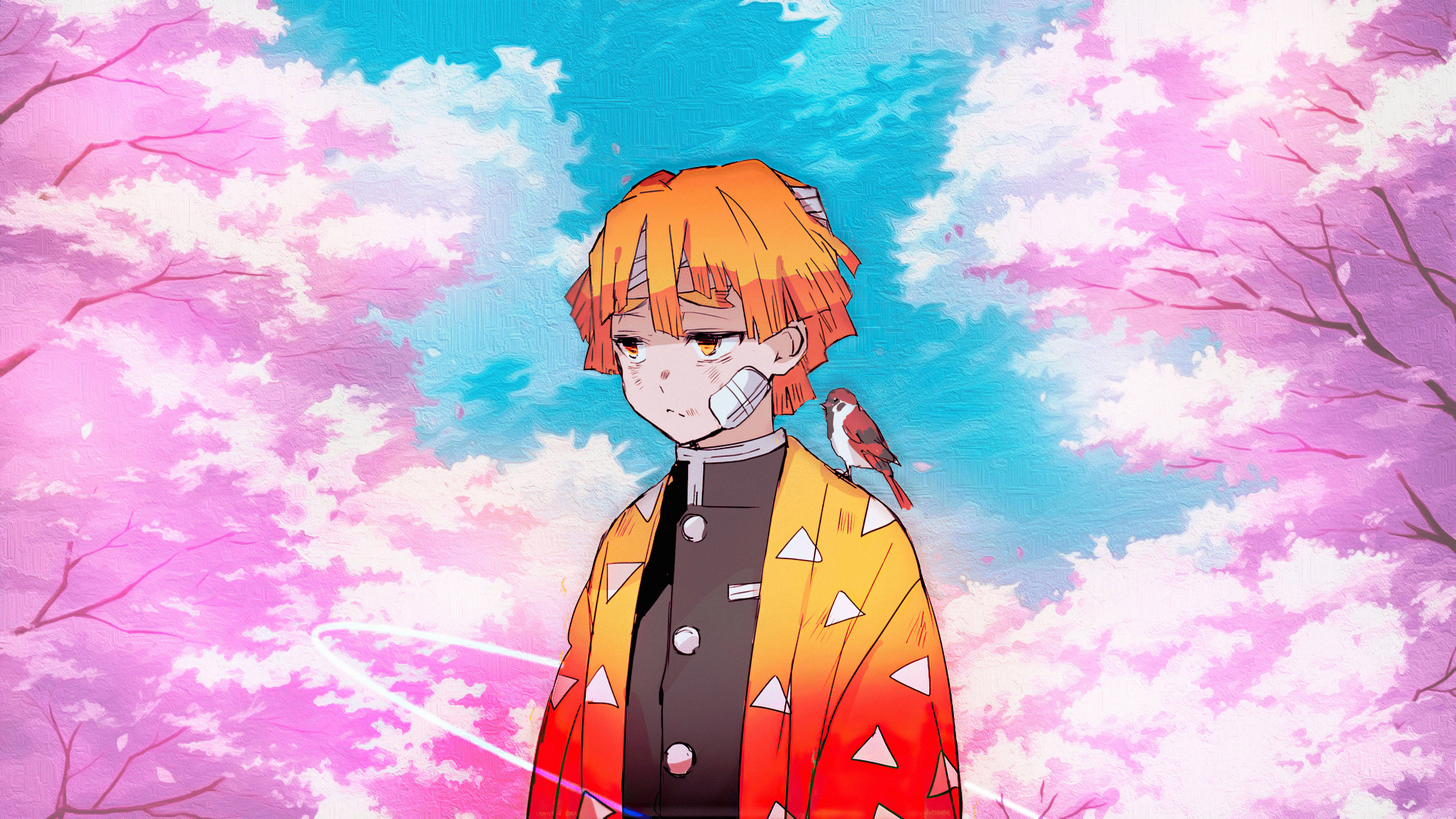 Hartseer Zenitsu van Demon Slayer Muurpapier