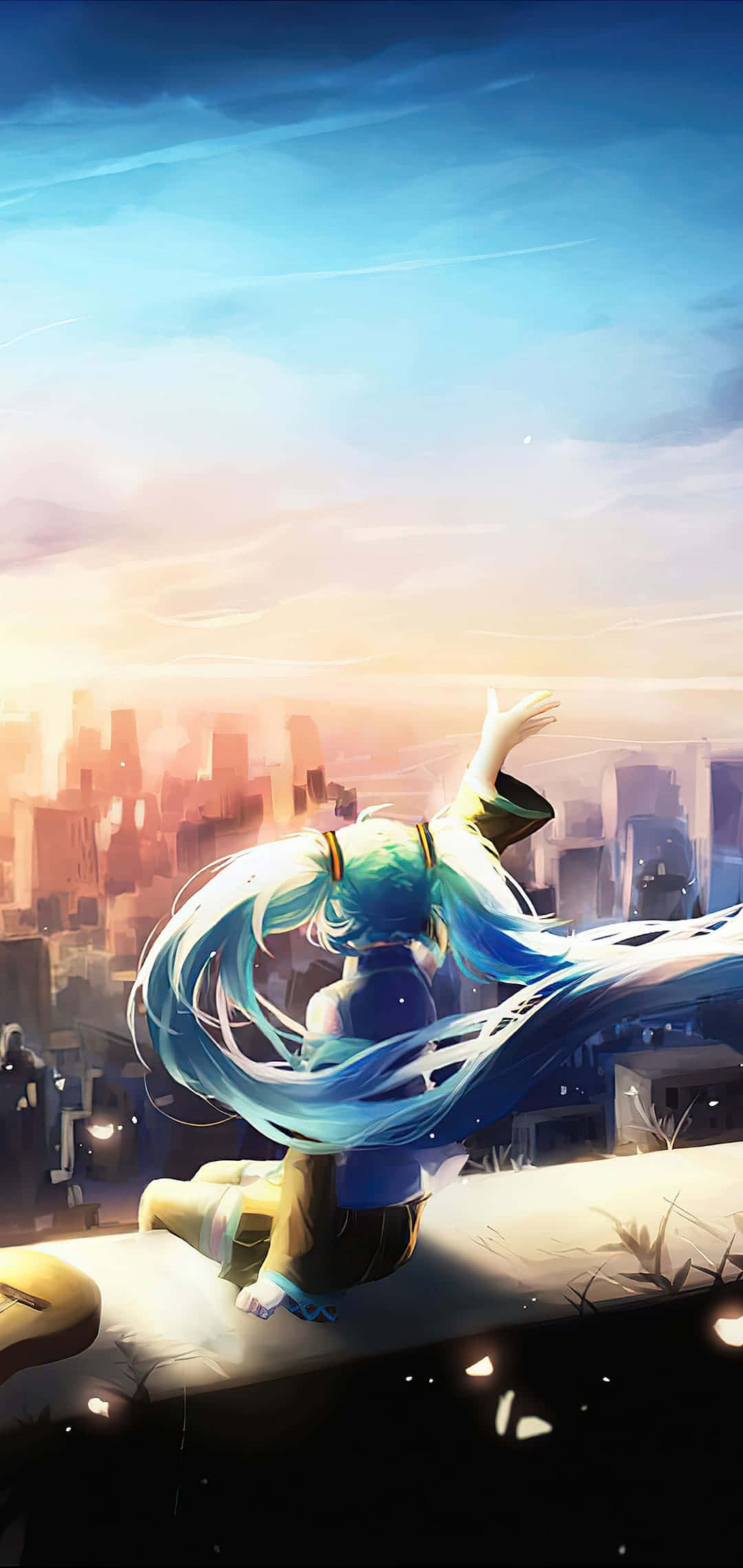 Hatsune Miku Dak Staduitsig Foon Muurpapier