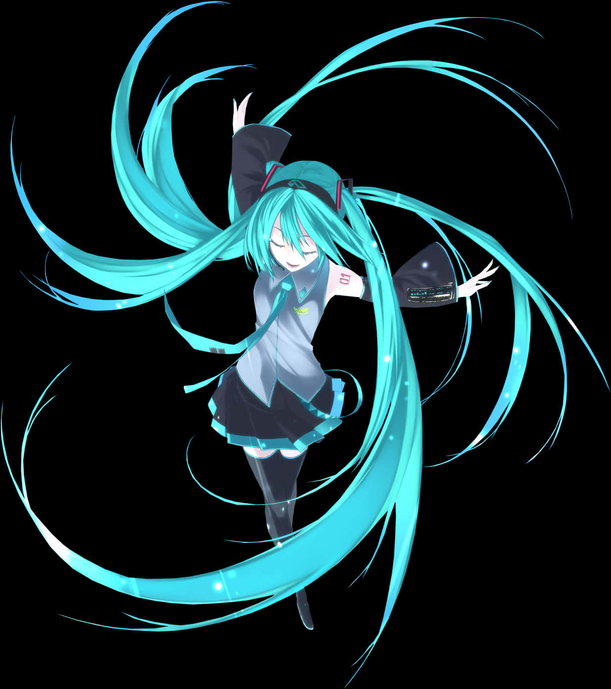 Hatsune Miku Dinamiese Posing met Draaiende Hare Muurpapier