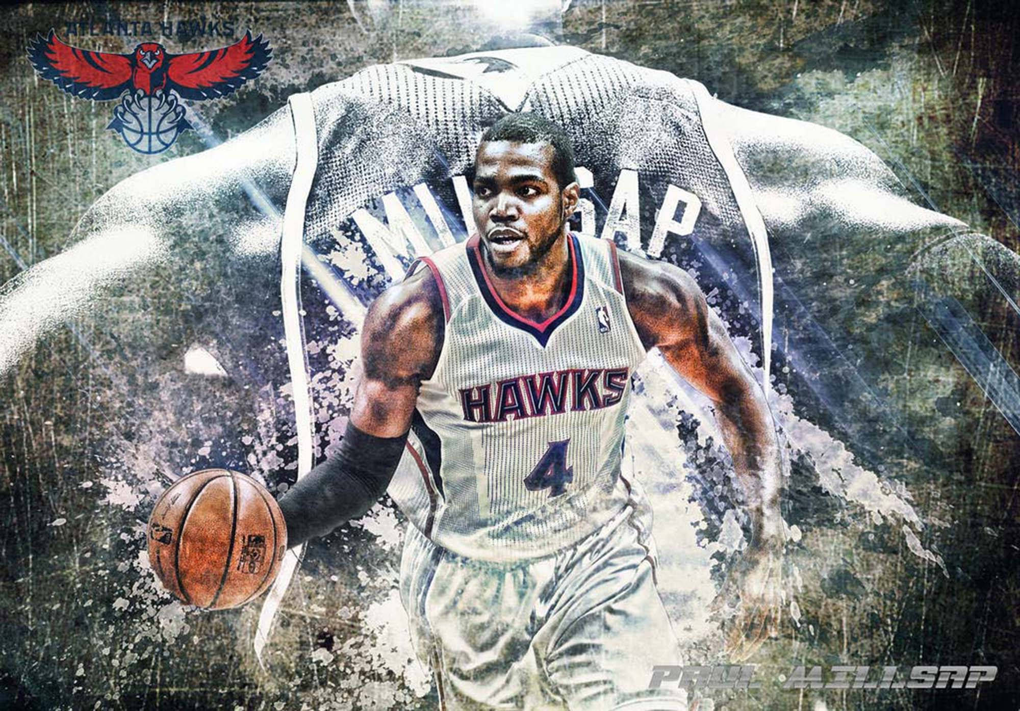 Hawks Paul Millsap Grunge Kuns Muurpapier