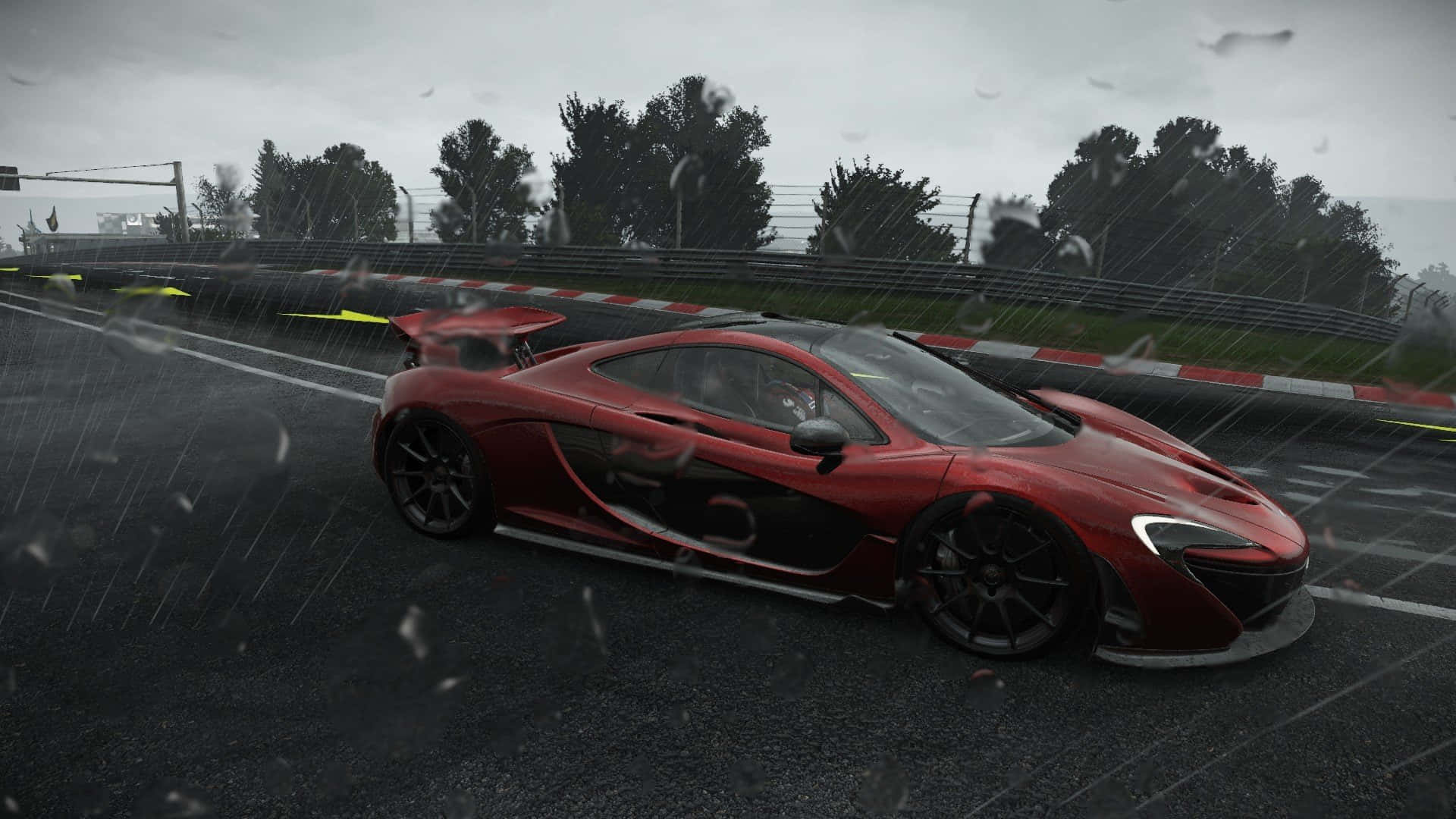 HD Project Cars Rooi McLaren P1 Agtergrond in Reën Muurpapier