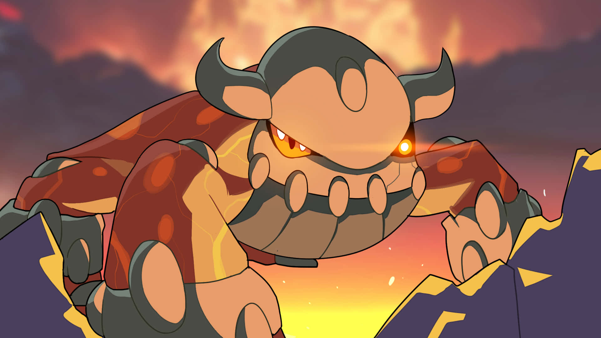 Heatran Pokemon met Gloeiende Oë Muurpapier