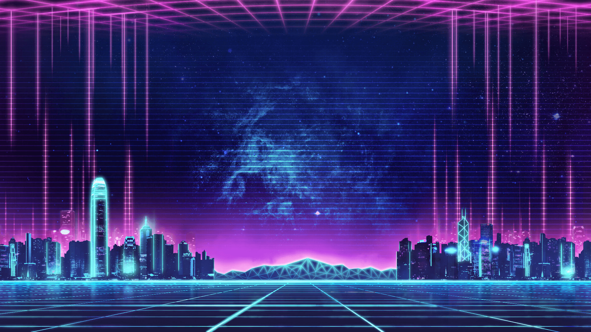 Helder, lewendige ligte skitter in die hart van Neon City Muurpapier