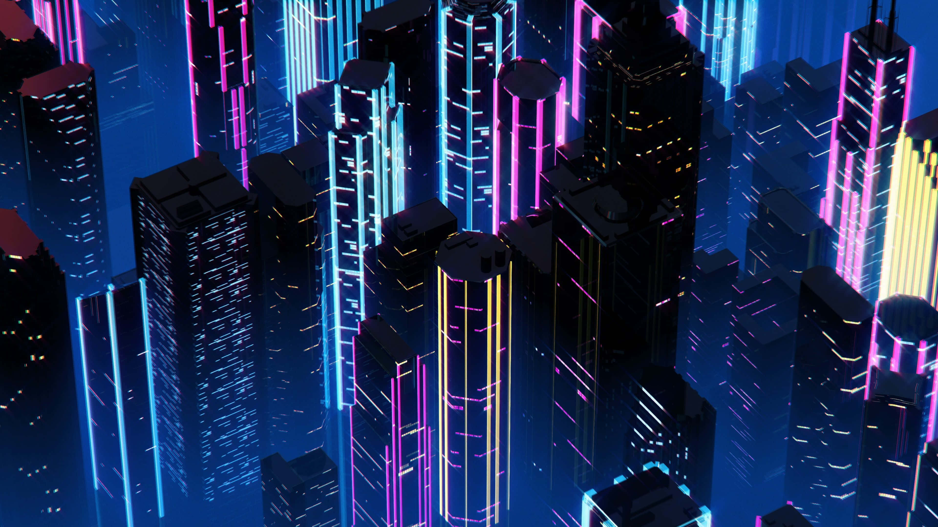 Helder ligte van Neon City Muurpapier