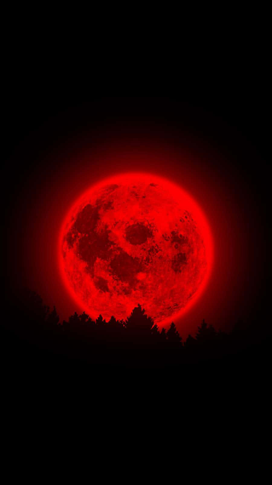 Helder Neon Rooi Bloedmaan Muurpapier