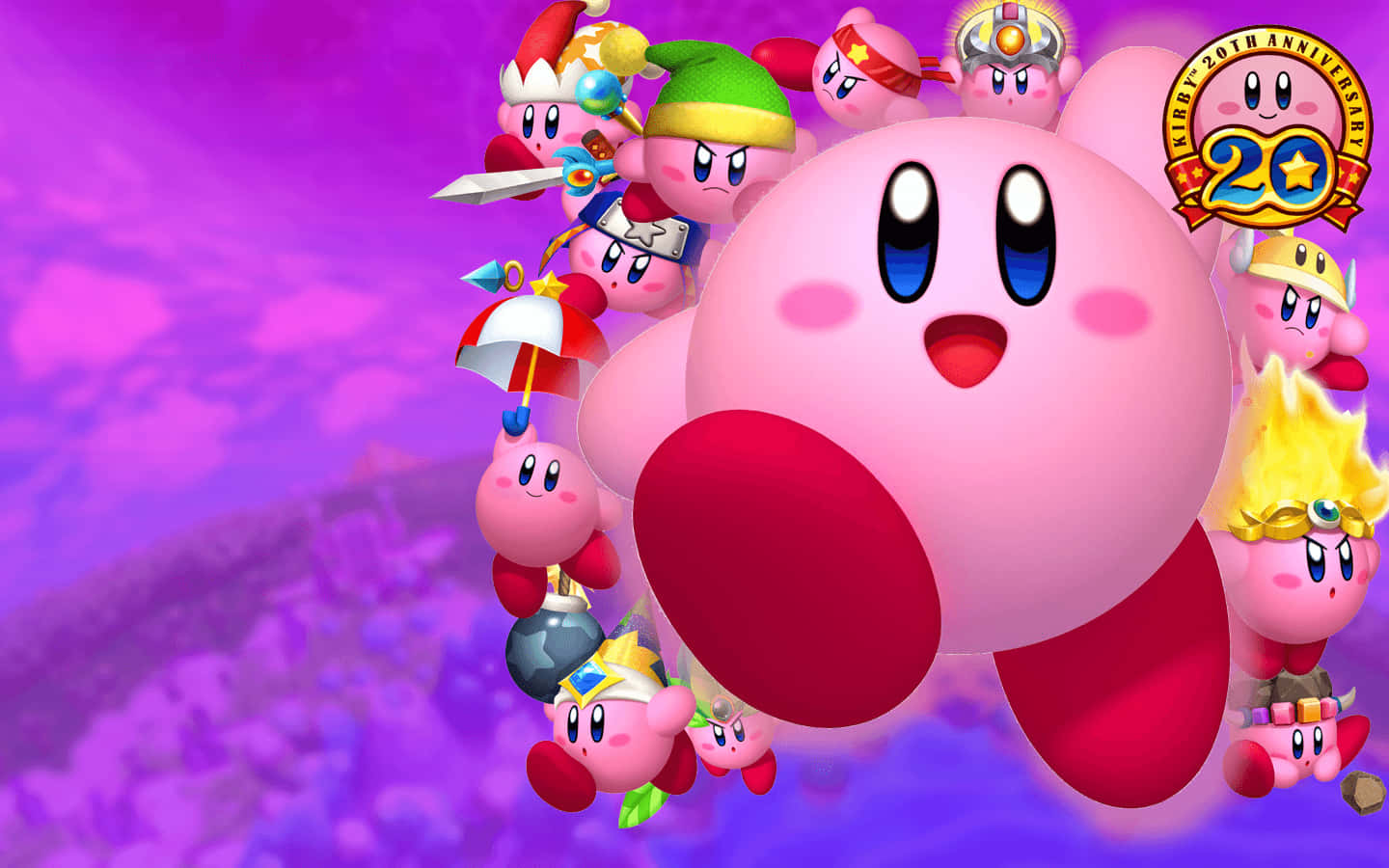 Helder neonkleure verhelder die Kirby-agtergrond Muurpapier