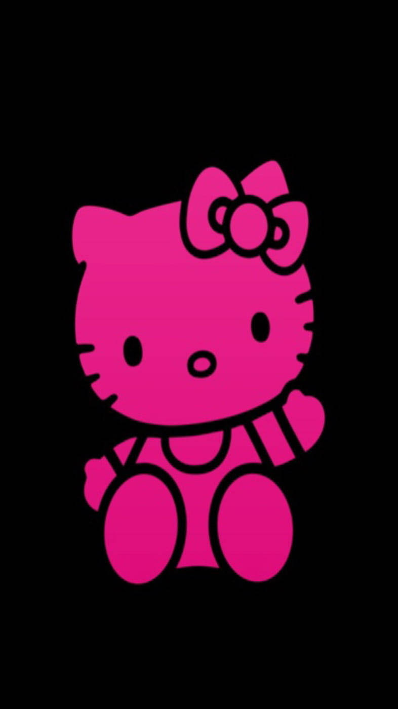 Helderpienk en Swart Hello Kitty Muurpapier