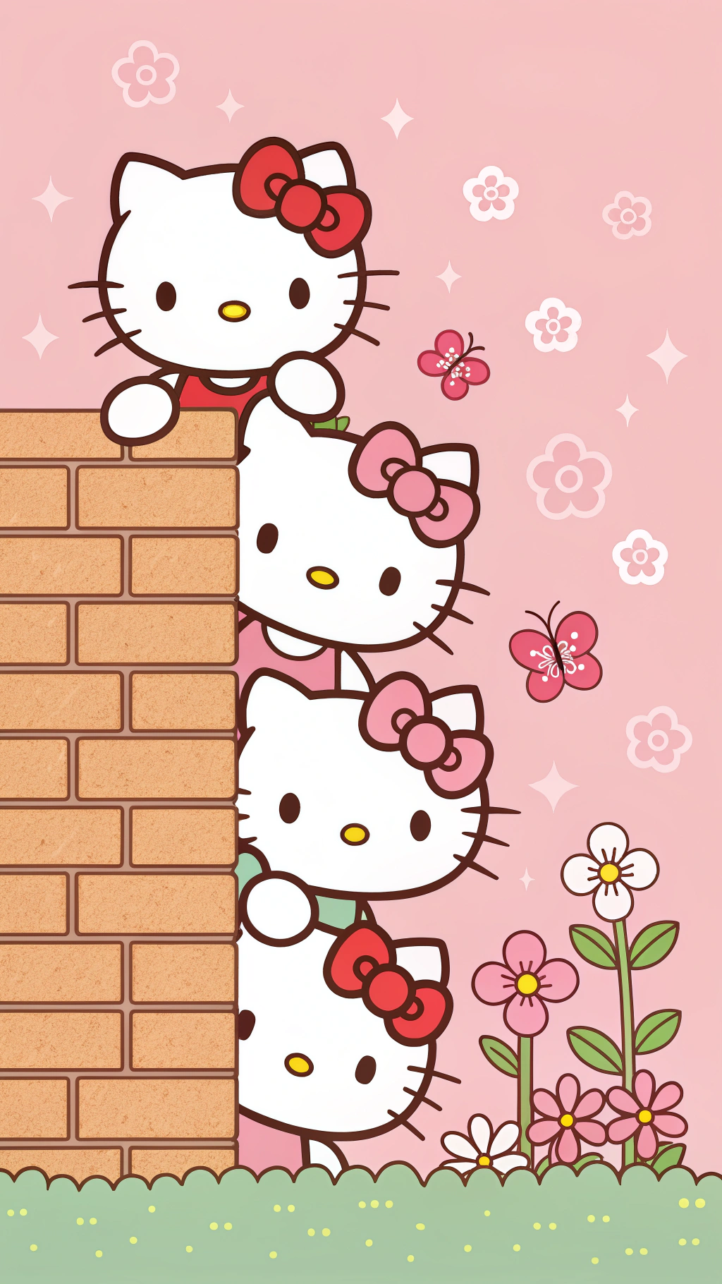Hello Kitties Agter Muur SKOKKEND Onthul Muurpapier