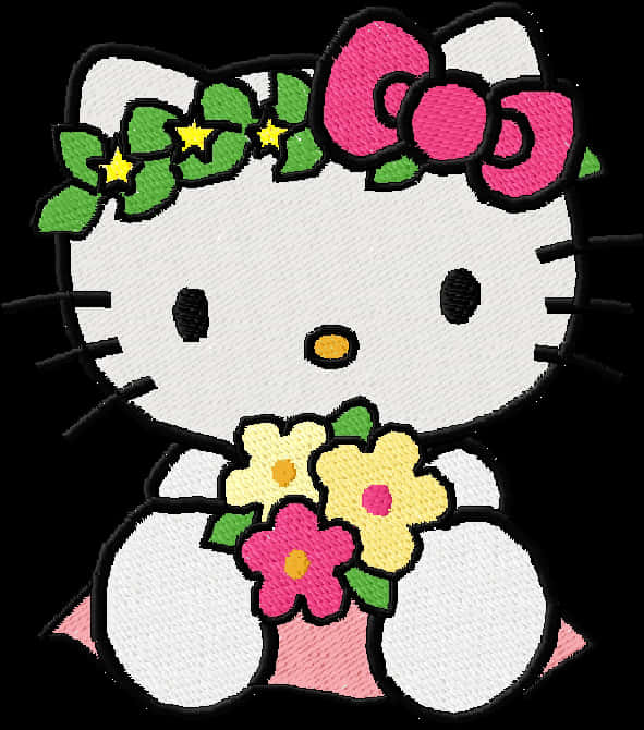 Hello Kitty Blomwerk Borduurwerk Muurpapier