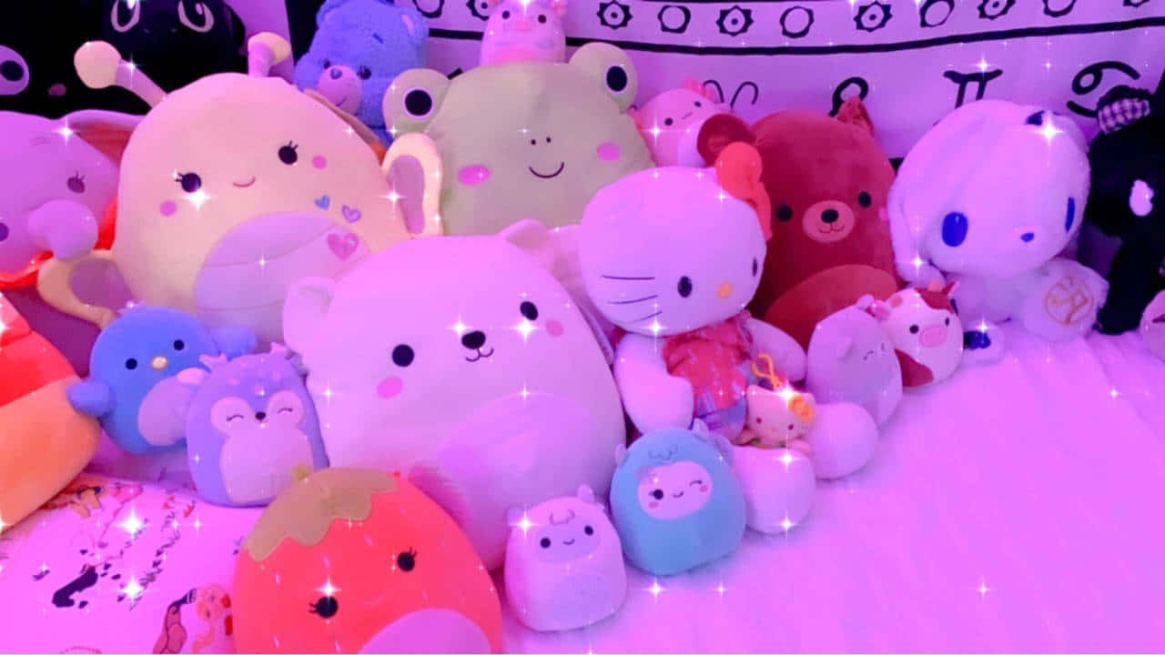 Hello Kitty en Squishmallow Karakters Agtergrond Muurpapier