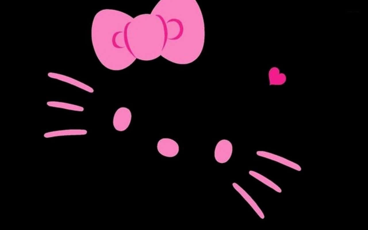 Hello Kitty Gesig Swart en Pienk Agtergrond Muurpapier