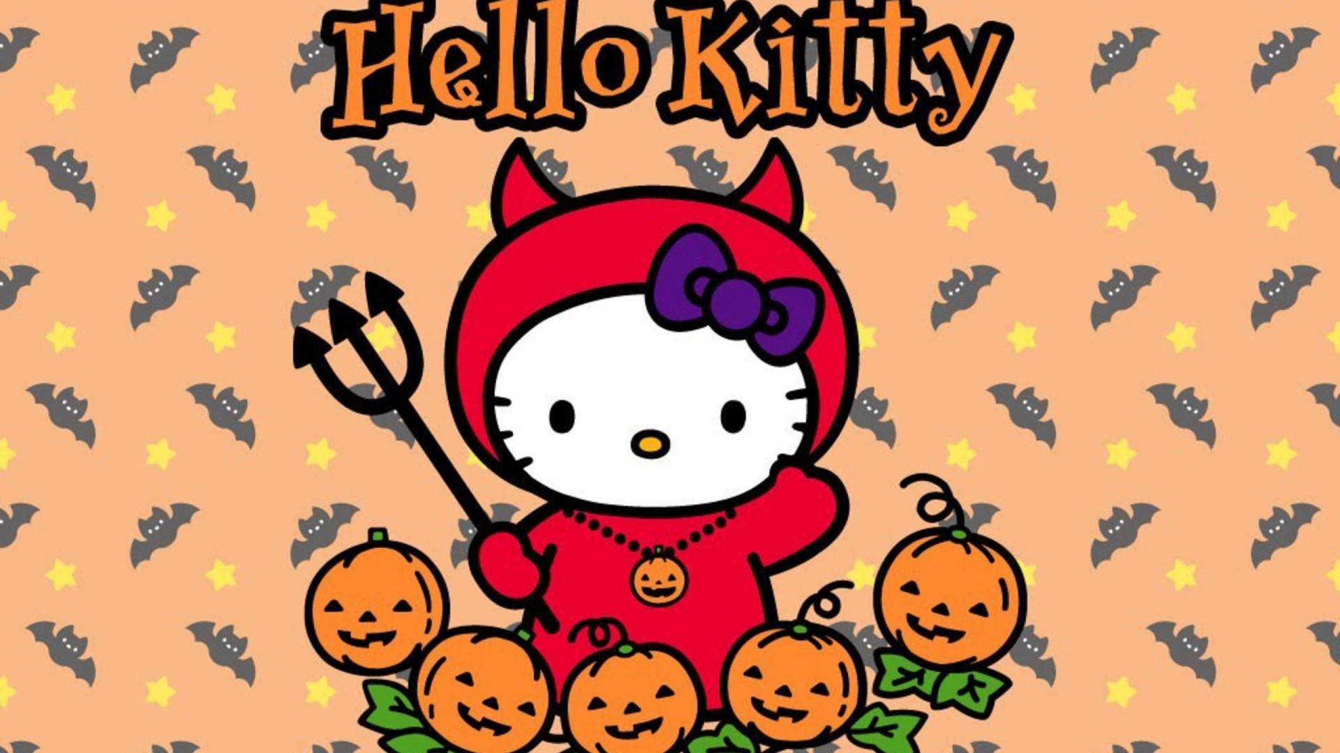 Hello Kitty Halloween Rooi Duiwel Muurpapier