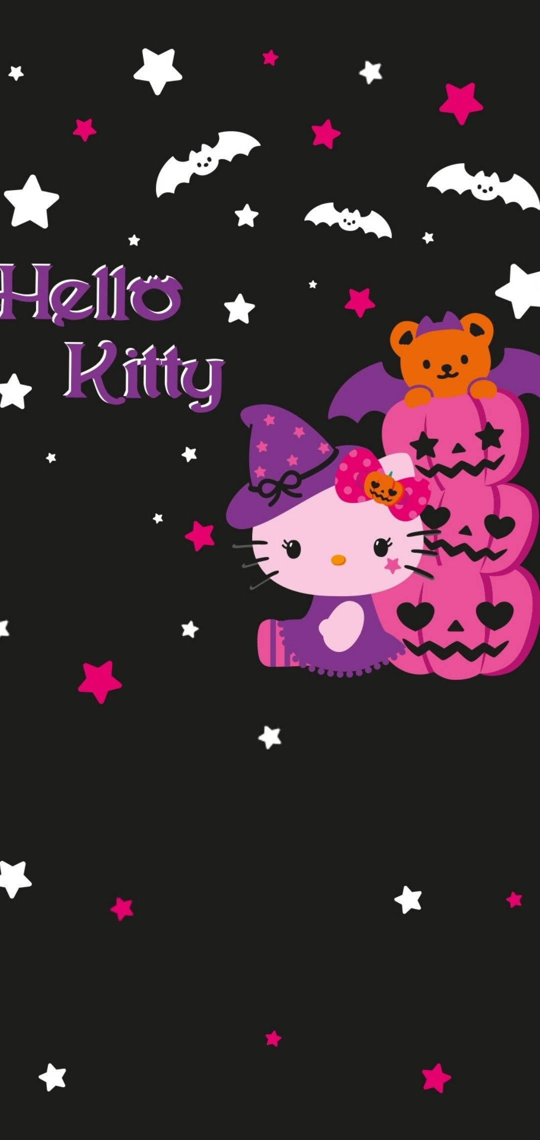 Hello Kitty Halloween Pienk Jack O'Lanterns Muurpapier