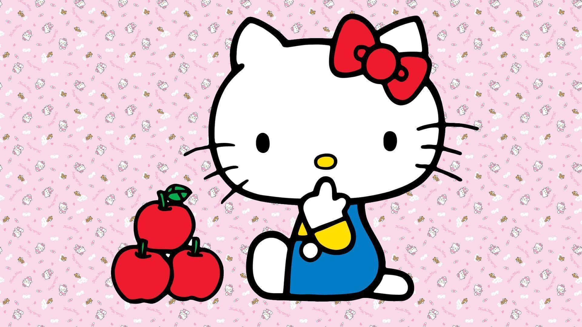 Hello Kitty langs Appels Agtergrond Muurpapier
