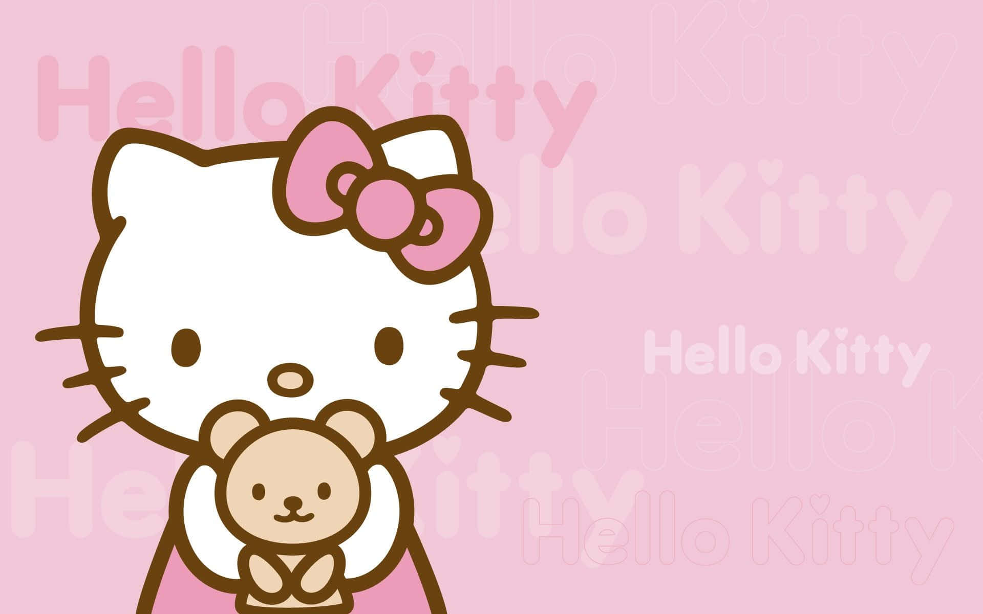 Hello Kitty Met Opgestopte Speelgoed Agtergrond Muurpapier