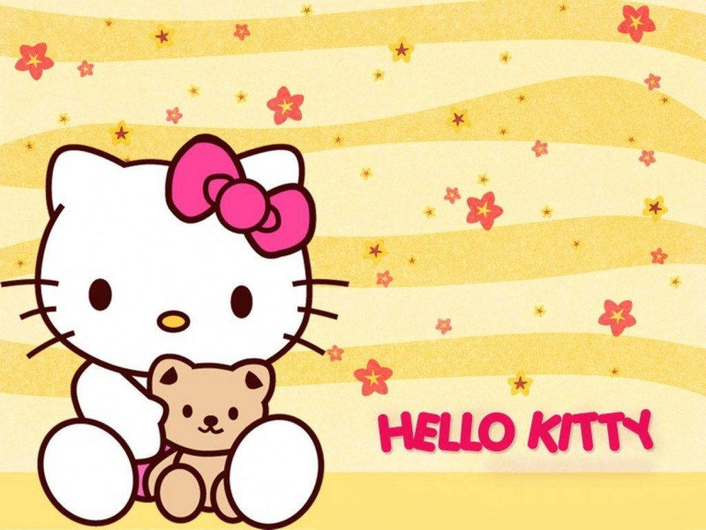 Hello Kitty op Oulike Geel Agtergrond — Hallo kitty GIF Muurpapier
