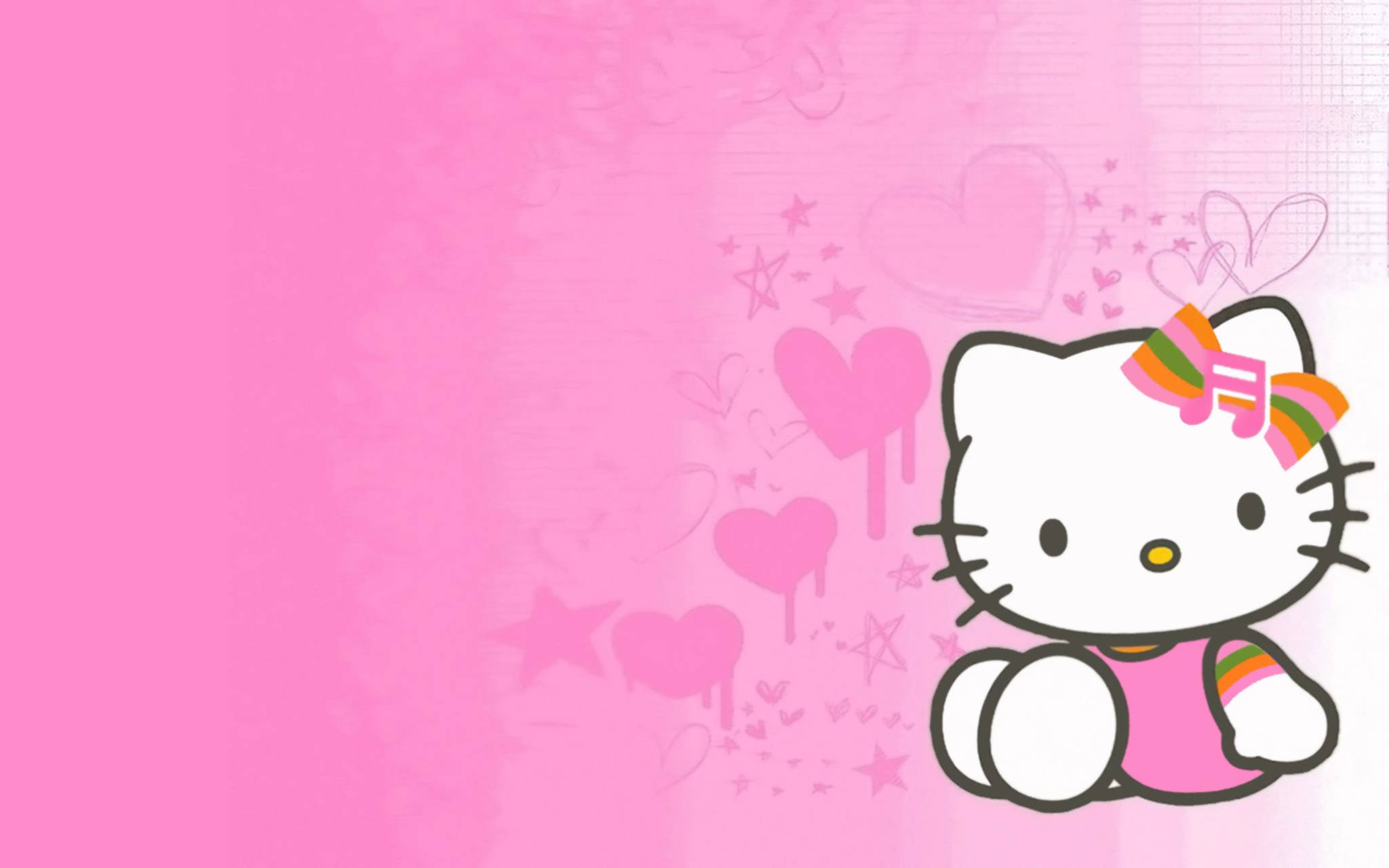 Hello Kitty Oulik Pienk Kuns Muurpapier