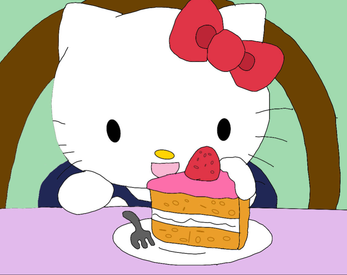 Hello Kitty PFP wat Koek Eet Tekening Muurpapier