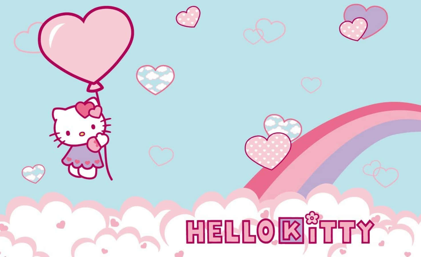 Hello Kitty-rekenaar Reënboog en Wolke Muurpapier